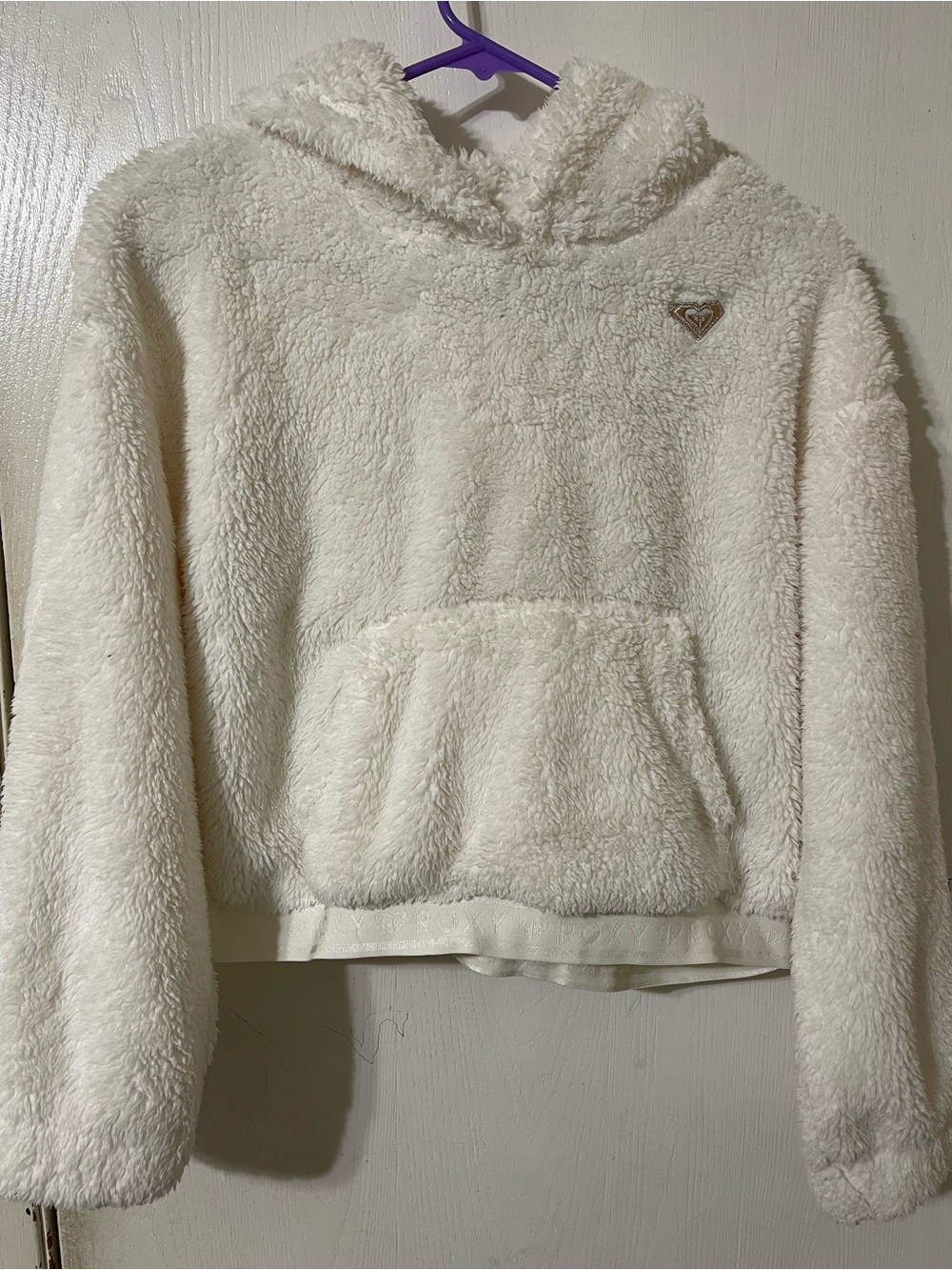 Roxy Cream Sherpa Hoodie with Heart Emblem